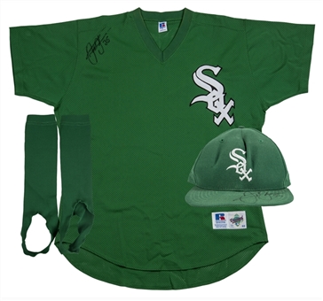 Frank Thomas Game Used and Twice Signed Chicago White Sox St. Patricks Day Jersey With Hat & Stirrups (White Sox LOA)